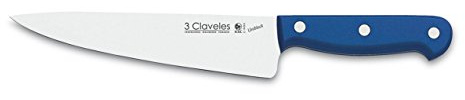 3 CLAVELES Uniblock - Cuchillo Cocinero profesional de 20 cm, Acero Inoxidable, mango ergonómico Azul, para cortar pescado