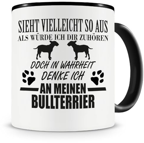Samunshi® Ich denke an meinen Bullterrier Hunde Tasse Kaffeetasse Teetasse Kaffeepott Kaffeebecher Becher 300ml schwarz