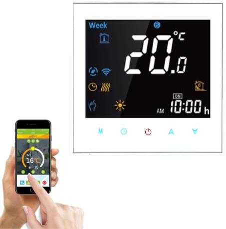 Qiumi Thermostat WiFi régulateur de température pour Plancher Chauffant électrique Fonctionne avec Amazon Alexa Google Home IFTTT 16A, (Luminosité réglable)