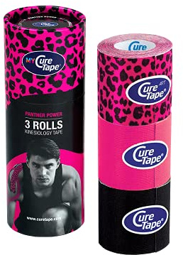 MyCureTape Panther Power – 3er Set Kinesiologie Tape à 2,5 m x 5 cm | Art Leopard Schwarz & Pink | Stylisches Sport-Tape für Muskeln & Gelenke | Hautfreundlich & wasserfest