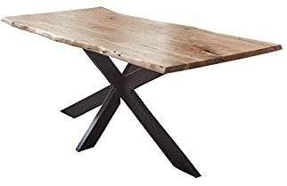 SAM Esstisch 180x90cm Salerno, Akazienholz naturfarben + massiv + lackiert, echte Baumkante, Baumkantentisch, Spider-Metallgestell Schwarz, Esszimmertisch, Tischplatte 35mm