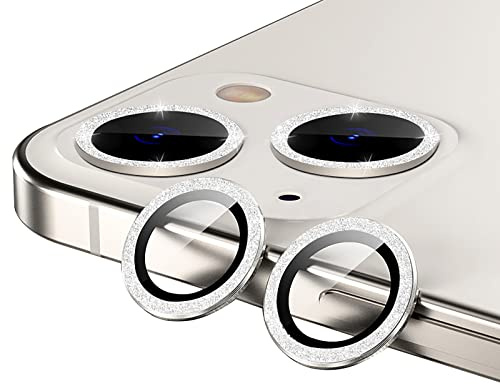 GIOPUEY Camera Protector for iPhone 13, Shining diamond powder, bling Camera Protection Ring, 9H HD tempered glass, iPhone 13 mini Camera Lens Protector - Silver
