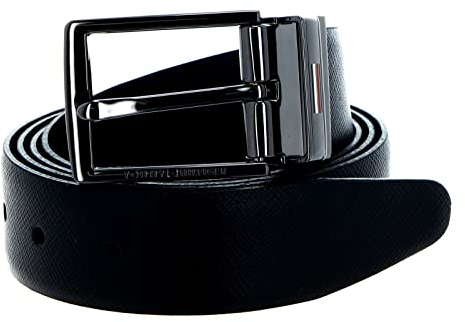 Tommy Hilfiger Herren Gürtel Business 3.5 Rev Ledergürtel, Schwarz (Black/Black), 105