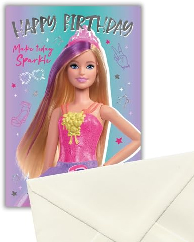 Danilo Promotions Limited Barbie Geburtstagskarte, offizielle Barbie-Grußkarte, Happy Birthday Barbie-Karte, mehrfarbig, 22,9 x 15,2 cm