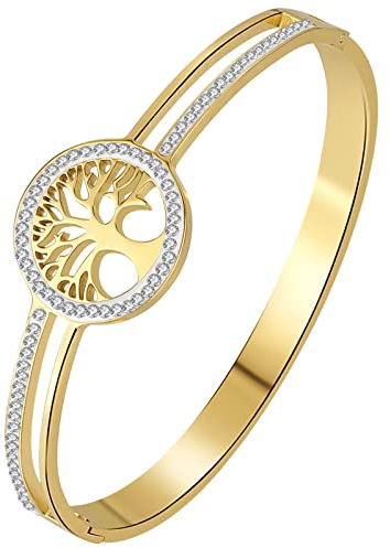 OIDEA Bracelet rigide arbre de vie pour femme, bracelets en acier inoxydable, bracelets en forme de cercle creux, cadeau d'anniversaire, Saint-Valentin, maman