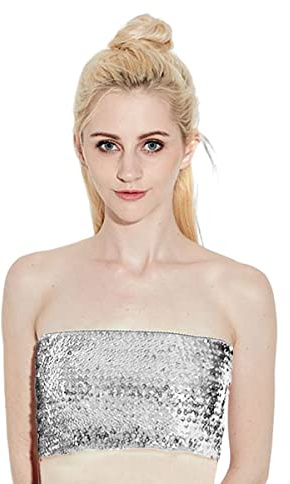 Top a tubo di paillettes femminile, top scintillanti per colture senza spalline per club di abbigliamento da festa, reggiseno bralette elastico e stiramento brillantezza per esibizione per esibizioni