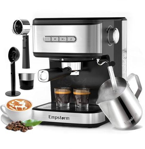 Empstorm Máquina de Café Espresso de 20 Bares Con Varita de Vapor Espumadora de Leche, Capuchino y Café Con Leche Para el Hogar y Barista, Tanque de Agua Extraíble de 50 Onzas