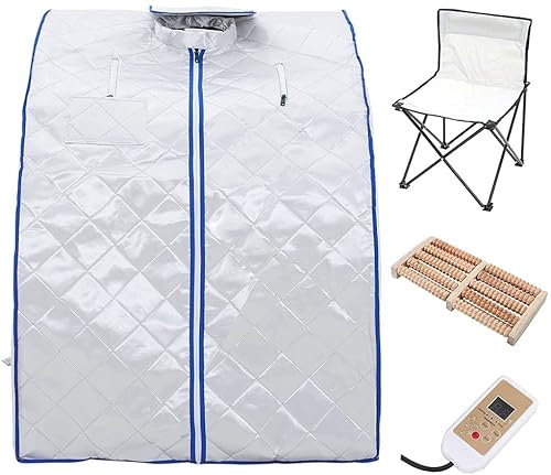 Portable Sauna Tent With Chair, Sauna Portable Far-Infrared Sauna Cabin Sauna Bath Box Slimming Body Face Sauna Steam Cabin Personal Spa Lose Weight And Remove Toxin UK Plug (Silver)