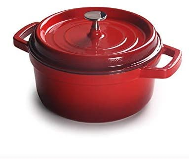 ZEDARO Casseruola Smaltata in ghisa con Coperchio, Mini pentola Rotonda, pentole, Rosso Decorate