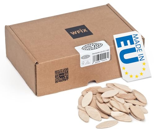 WFix Flachdübel Größe 20, 1000 Stück, Buche massiv, FSC, für 4 mm Nut, passend für Lamellofräse und Flachdübelfräse, präzise Holzverbindungen für Möbelbau, Korpusse und Gehrungen
