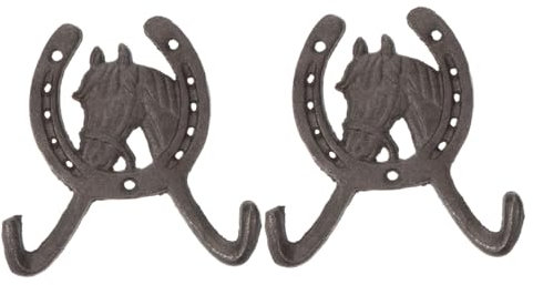 Cabilock Gusseisen Wandhaken Vintage Hufeisenförmig Doppelhaken Schwarz 2 Stück Kleiderhaken für Mantel Hut Schlüssel Flur Schlafzimmer Badezimmer Dekor