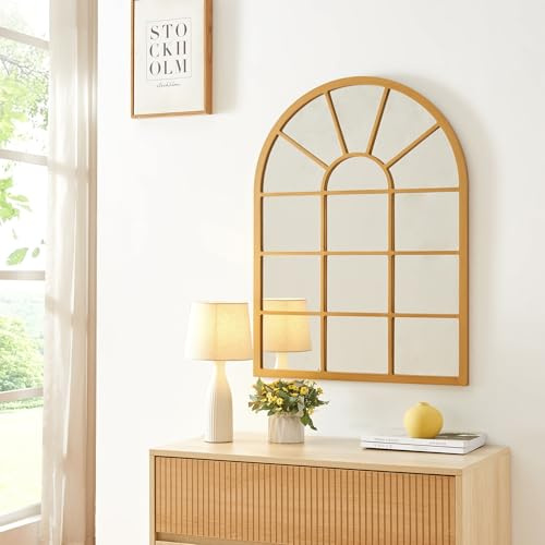 [en.casa] Wandspiegel Villalago Fensterspiegel Spiegel Goldener Rahmen Fensteroptik 80 x 60 cm mit Befestigungshaken Schlafzimmer Flur Wanddeko