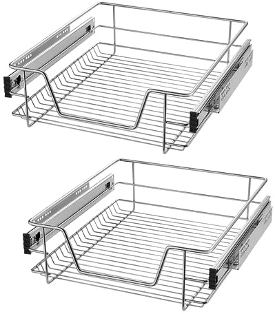 SUBTLETY 2 Stück Teleskopschublade Küchenschrank Organizer zum Herausziehen Küchenschublade Korbauszug mit Führungsschienen Ausziehbare Schrankauszug für 47cm Innenbreite/50cm Außenbreite Schrank