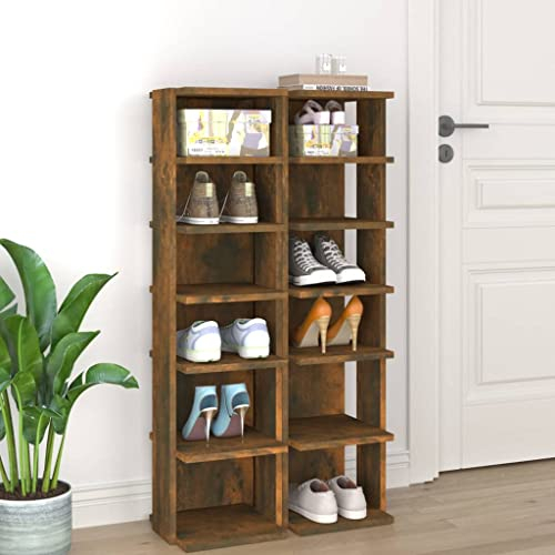FENLAX Schuhschrank aus Holzwerkstoff 27,5x27x102cm 2 Pcs Räuchereiche Schuhschrank Holz Kommode für Schuhe Schrank für Schuhe Schmales Schuhregal Hoch Schuhregal Holz Schmal Elegante Hochschrank