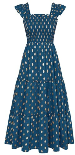 GRACE KARIN Women's A-Line Casual Summer Lightweight Flutter Sleeve Beach Dress Elegant Maxi Dress Peacock Blue 2XL