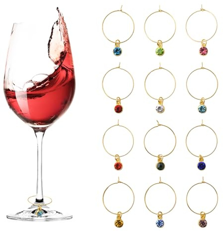 URROMA 12pcs Gold Constellation Wine Glass Charms Wedding Drink Markers Wine Accessories Wine Glass Marker Party Favors Stainless Steel