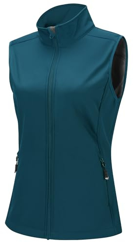 33,000ft Women's Softshell Full Zip Gilet Fleece Lined Windproof Vest Outerwear Lightweight Sleeveless Jacket for Running Hiking Golf Teal L/UK 14