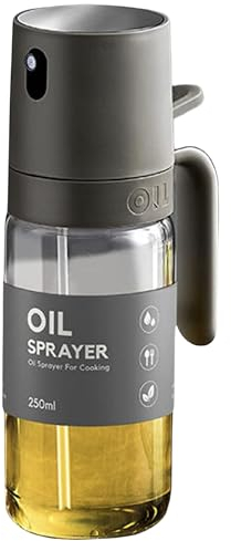 DREHKO Pulverizador Aceite Spray PREMIUM 250 ml – Dispensador de Aceite para Cocina y Freidora de Aire, Aceitera Spray Antigoteo Botella de Vidrio, Reutilizable, Libre de BPA, Barbacoa y reposteria