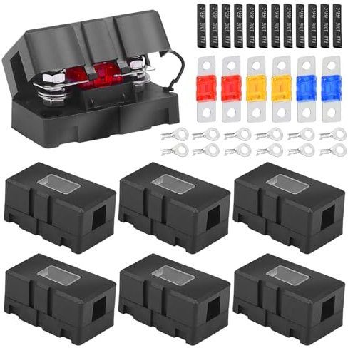 SPORWAY 6Pcs Portafusibili 12V ANS: portafusibili per auto e 6 Mega Fusibile (2 * 40A, 2 * 50A, 2 * 60A), con 12 Terminal, Portafusibili e Fusibili per Auto, Barca, SUV, Camion