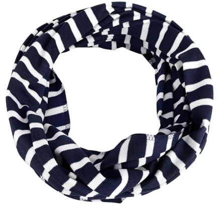 modAS Unisex Loopschal einlagig mit Streifen - Gestreifter Rundschal aus Baumwolle in Blau-Weiß