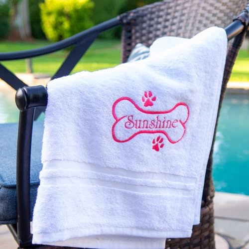 REEG Bestickter Name mit Pfotenabdruck-Badetuch, personalisiertes Handtuch, Monogramm-Badetuch, Handtuch mit Namen, Hunde-Badetücher, Handtuch-Set (70 x 140 cm)