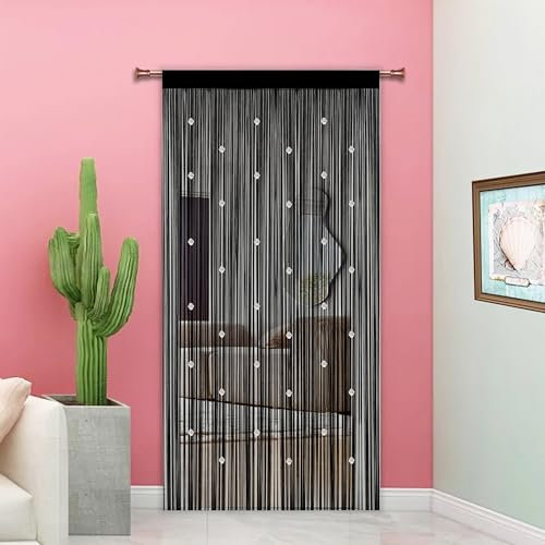 Taiyuhomes Beaded Fly Insect Curtains Fly Screen For Doors Curtain Bead String Curtains For Doorways Window Decorations Room Divider Single Door Beads (Black 90x200cm)