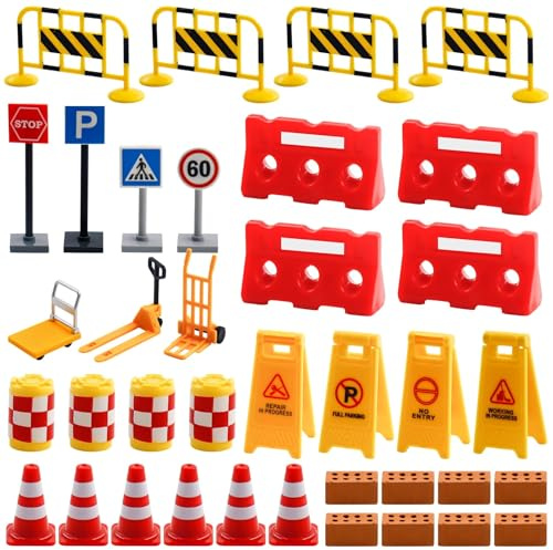 37 Pcs Baustelle Wichtel,Zubehör Baustellenset, Wichtels Baustellenschilder | Miniatur Wichteltür Zubehör,Absperrungen,Verkehrsschilder,Zäune,Warnschilder,Pylonen,Wichtel zubehörs Weihnachten