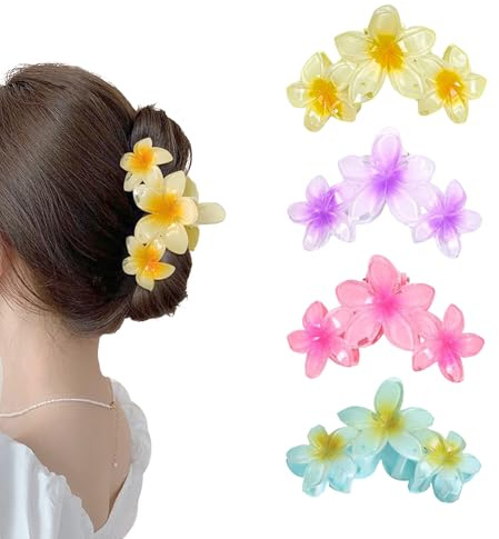 Kaizuca 4 Stück Blumen Haarklammern, Große Hawaiianische Haarspangen mit Starkem Halt für Dickes Haar, Haarstyling Zubehör für Frauen und Mädchen
