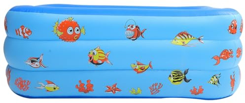 TOYANDONA Aufblasbarer Kinderpool PVC 130cm Blau mit Stabiler Bodenplatte Planschbecken für Babys und Kleinkinder Spielspaß Drinnen Draußen