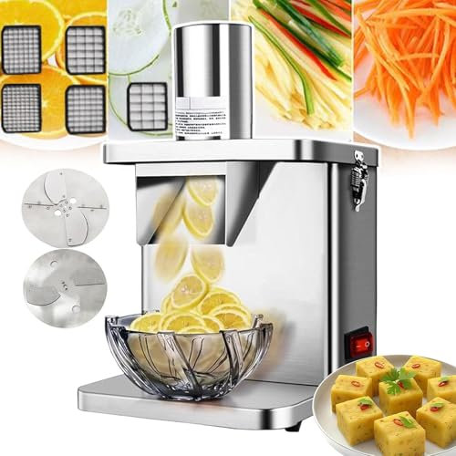 Picadora De Frutas Y Verduras AutomáTica EléCtrica, Cortadora De Verduras Comercial De 250 W, Cortadora De Verduras De Acero Inoxidable Para Restaurantes, Cocinas DoméSticas,Silver