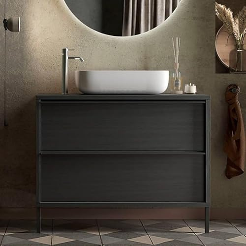 Mueble de baño de madera de fresno negro con cajones y lavabo sobre encimera incluido 105x78H cm - Nesto