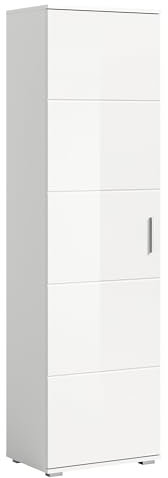 Newroom Garderobenschrank Weiß Hochglanz Hochschrank Modern Zeitlos - 191x55x37 cm (BxHxT) - Schrank - [Franklin.Three] Flur Diele Eingang