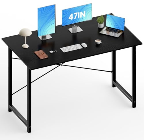 OLIXIS 47 Inch Home Office Desk, Small Computer Work Table with X-Shaped Reinforcement, Home Simple Modern Writing Study Table, Black