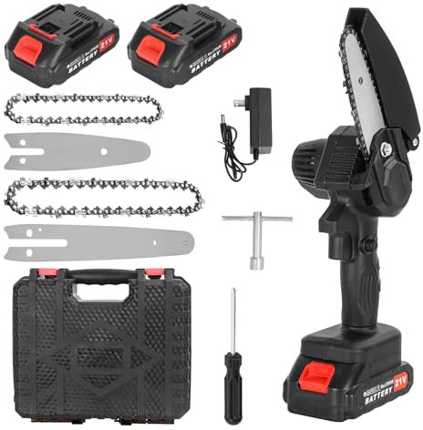 kiskick Mini motosierra inalámbrica, funciona con pilas, motosierra pequeña de mano para podar árboles, sierra de mano pequeña para ramas de árboles, patio, hogar, color negro