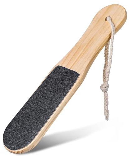 MBAIYO Hornhautfeile Doppelseitiger Fußschrubber Aus Holz,Professionelles Pediküre Fußfeile Grob & Fein Fußraspelfeile mit Trageband für Verhärtete oder Trockene Haut zur Entfernung Abgestorbener Haut