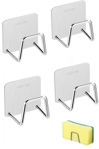 YounBeauty 4 Pack Sponge Holder Sink Caddy for Kitchen Accessories - SUS304 Stainless Steel Rust Proof Waterproof, Quick Drying