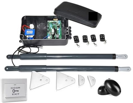 12VDC 220VAC Swing Gate Motor Telescopic Motorization Kit for Double Leaf Gate Support Back-up Battery Y Solar Powered(Kit4)