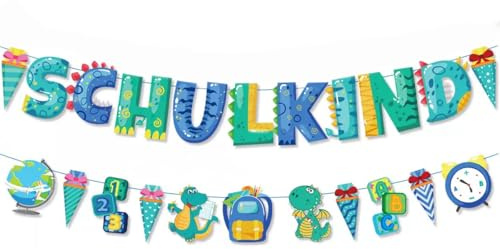Einschulung Deko,Girlande Hängende Dekoration für Schuleinführung,2025 Einschulung Schulanfang Junge Mädchen，Schule Dekoration Banner bunt (Dinosaurier)