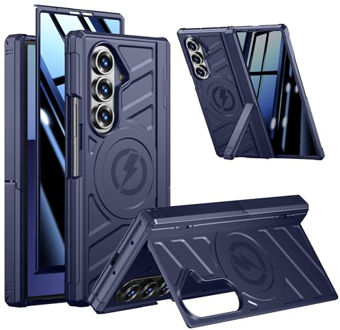 spoovcto for Samsung Galaxy Z-Fold-7 Case: Dual Kickstand Horizontal & Vertical, Military Grade Hinge Protection, Fit for Wireless Charging, Anti-spy Screen Protector, Heavy Duty Phone Cover, Blue