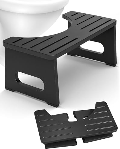 RayLove Toilettenhocker Holz – WC Hocker fur Erwachsene – Toilettenhocker Holz Klappbar - Squatty Kackhocker (Schwarz)