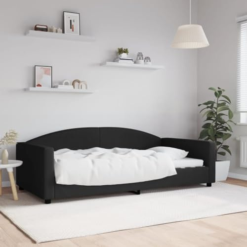 Teenpull Tagesbett Schwarz 100x200 cm, vielseitiges Polster Schlafsofa Bettrahmen aus Stoff, Metall und Massivholz, Robustes Plattform Bett Möbel für Wohnzimmer Gästezimmer