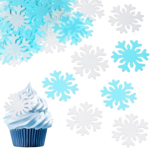50 Stück Schneeflocken Kuchendekorationen, Blau/Weiß Schneeflocken Deko, Schneeflocken-Cupcake-Topper, Reispapier Gefrorene Kuchendekoration, Weihnachts-Winter-Partybedarf