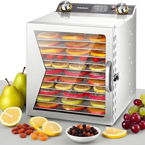 Máquina Deshidratadora De Carne y Frutas 800W Con 6–18 Bandejas De Acero Inoxidable, Control Temperatura 30–90°C, Temporizador 12h, Secador Verduras, Hierbas y Snacks Naturales(12Layers)
