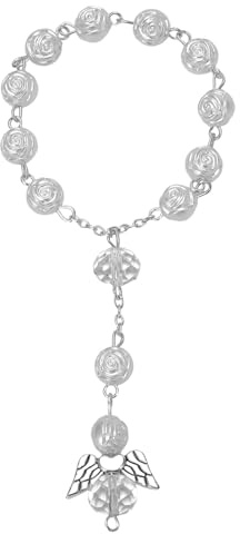 JewelryWe Auto Rosenkranz für Rückspiegel: Autospiegel mit Katholisch Schutzengel Anhänger Rosenperlen Mini Gebetskette PKW Dekoration Glücksbringer Autoschmuck Fahrzeug Zubehör für Herren Damen