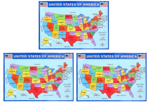 TOVINANNA 3 pezzi Mappa Usa per Poster da Parete Resistente allo Sbiadimento con Stati e Città Dettagliate Decorazione Educativa per Cameretta Ragazzo Ragazza Ragazza