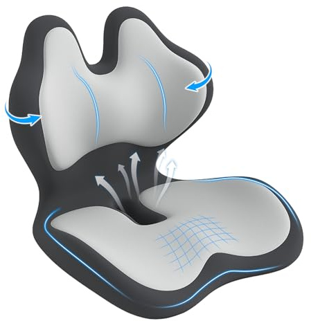 Eirolace Cojín Ortopédico para Silla con Forma de Mariposa – Soporte Lumbar, Base Antideslizante, Espuma Viscoelástica – Elevador de Silla para Adultos, 45x44x40cm (Gris)