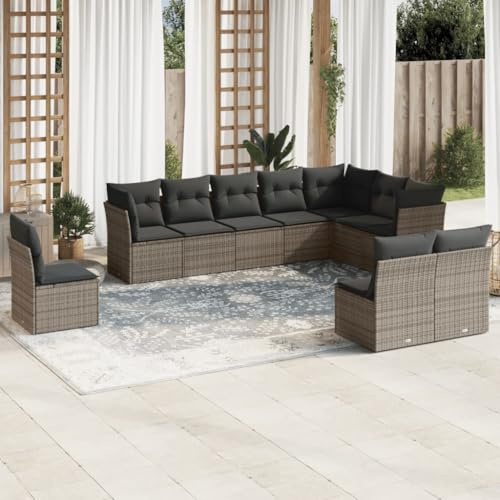 SKTQYQO Gartensofa-Set Balkonmöbel-Set Multifunktionales Outdoor-Möbel-Set Geeignet für Hof und Terrasse 10-teilig mit grauen Kissen aus Polyrattan