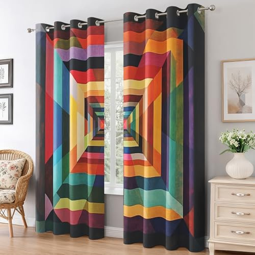 Generisch Vorhänge Abstrakte Geometrisch, Bunt Geometrie Vorhang Blickdicht mit Ösen 2er Set, Verdunklungsvorhänge für Wohnzimmer Schlafzimmer Deko, Gardinen mit Muster 166 X 75 cm (H X B) B-D85