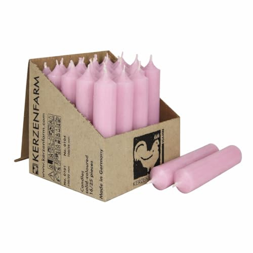 25 kurze Stabkerzen durchgefärbt 100x22mm | RAL Tafelkerzen mit 4h Brenndauer | Ohne Tropfen & Rußen | Leuchterkerzen für Deko | Made in Germany (Pastell Rosa)