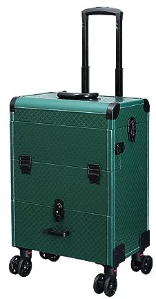 Cosmetic Cases, Rolling Makeup Train Case, Aluminum Trolley for Hairstylist and Nail Tech, Organized Travel Cart with Keys and Swivel Wheels for Salon Use